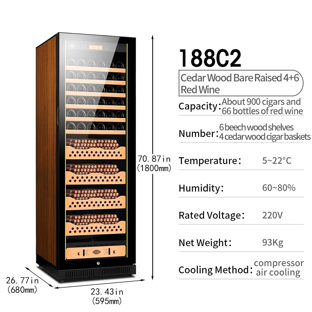 Intelligent Cigar Humidor Large Capacity For 1800pcs Cigar Red Wine Tea Refrigerator Control Temperature Humidity Energy Saving