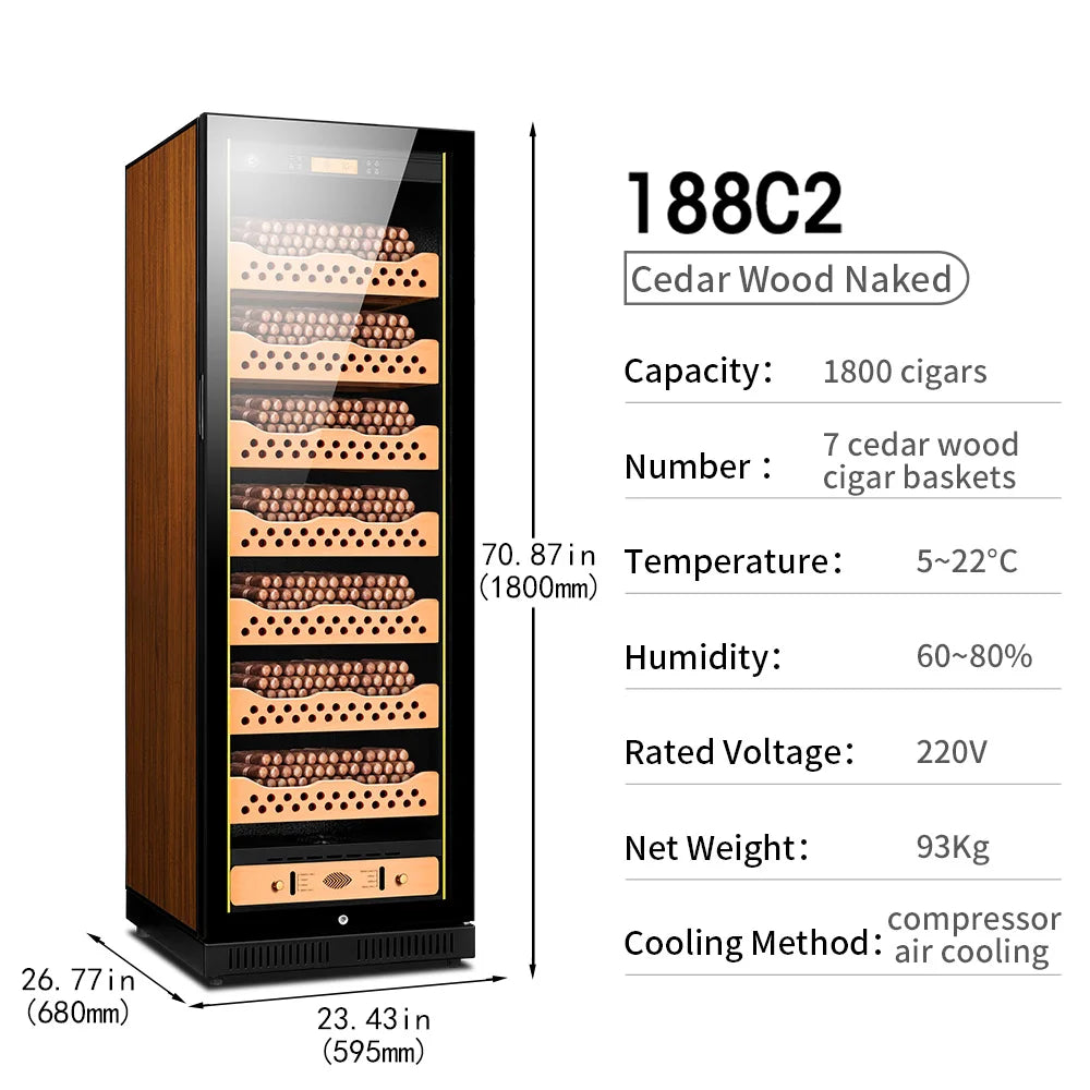 Intelligent Cigar Humidor Large Capacity For 1800pcs Cigar Red Wine Tea Refrigerator Control Temperature Humidity Energy Saving