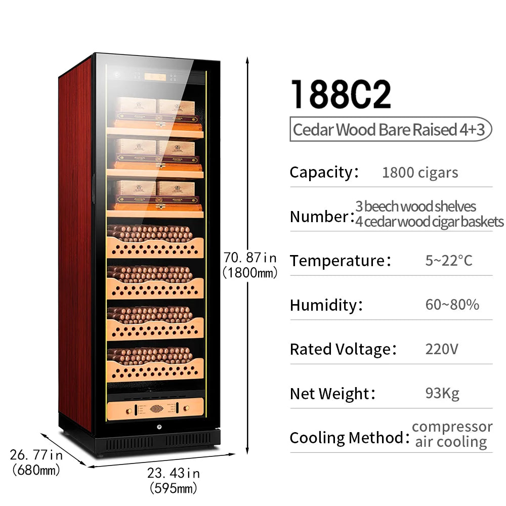 Intelligent Cigar Humidor Large Capacity For 1800pcs Cigar Red Wine Tea Refrigerator Control Temperature Humidity Energy Saving