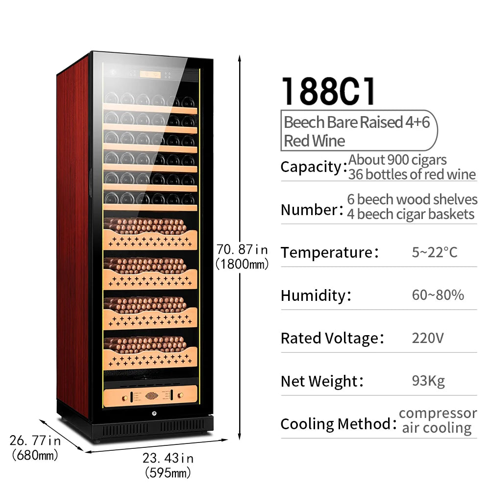 Intelligent Cigar Humidor Large Capacity For 1800pcs Cigar Red Wine Tea Refrigerator Control Temperature Humidity Energy Saving