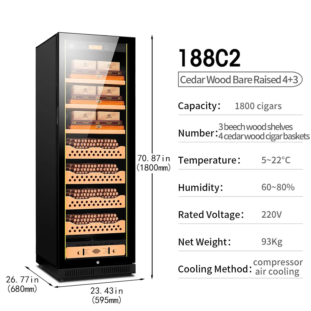Intelligent Cigar Humidor Large Capacity For 1800pcs Cigar Red Wine Tea Refrigerator Control Temperature Humidity Energy Saving