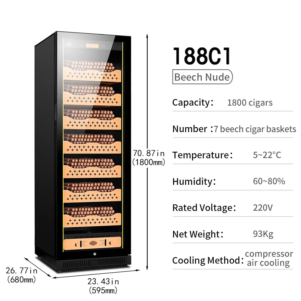 Intelligent Cigar Humidor Large Capacity For 1800pcs Cigar Red Wine Tea Refrigerator Control Temperature Humidity Energy Saving