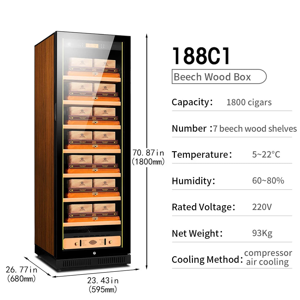Intelligent Cigar Humidor Large Capacity For 1800pcs Cigar Red Wine Tea Refrigerator Control Temperature Humidity Energy Saving