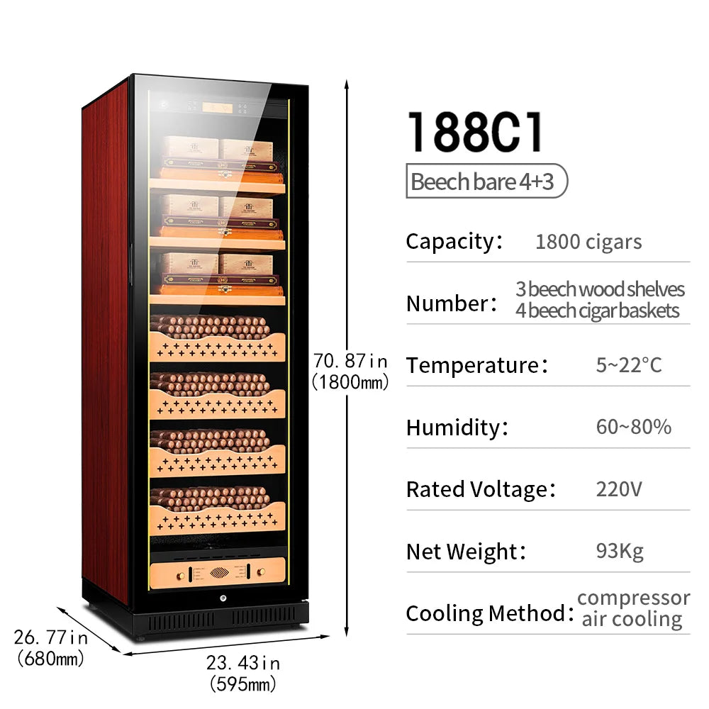 Intelligent Cigar Humidor Large Capacity For 1800pcs Cigar Red Wine Tea Refrigerator Control Temperature Humidity Energy Saving