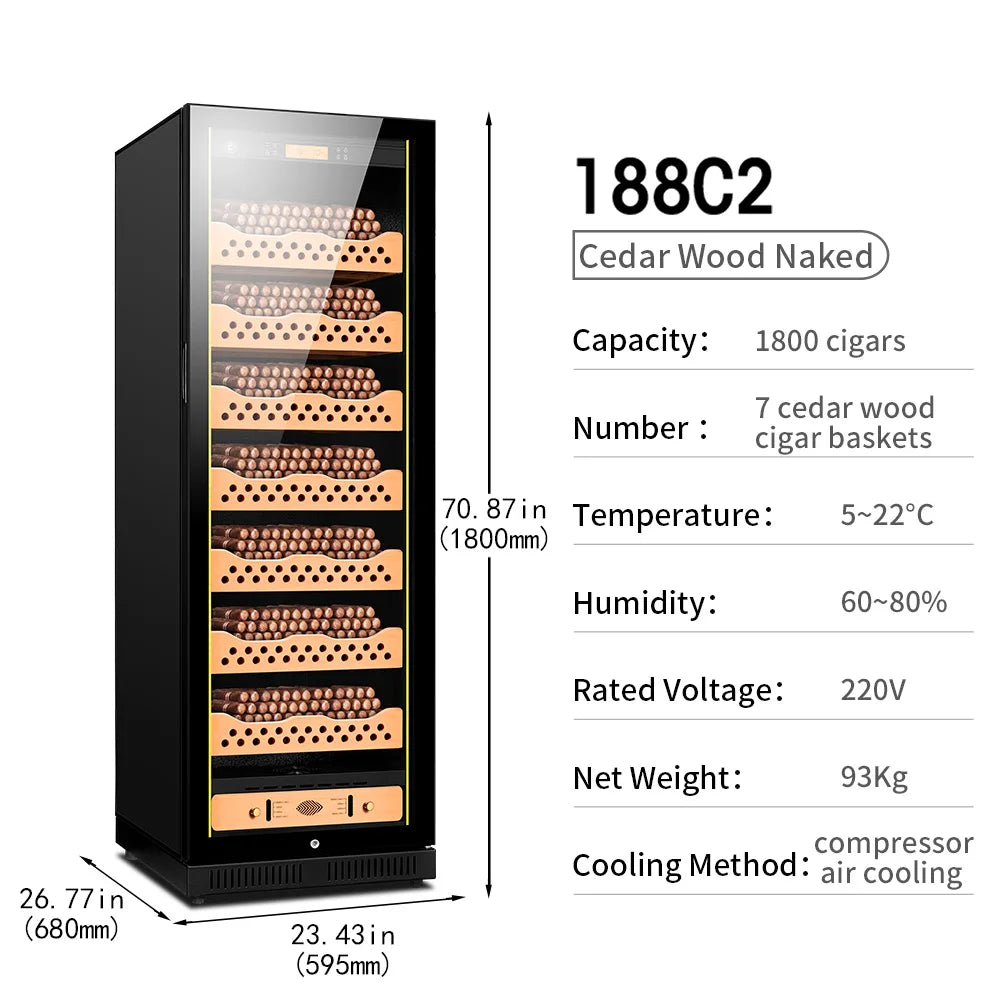 Intelligent Cigar Humidor Large Capacity For 1800pcs Cigar Red Wine Tea Refrigerator Control Temperature Humidity Energy Saving