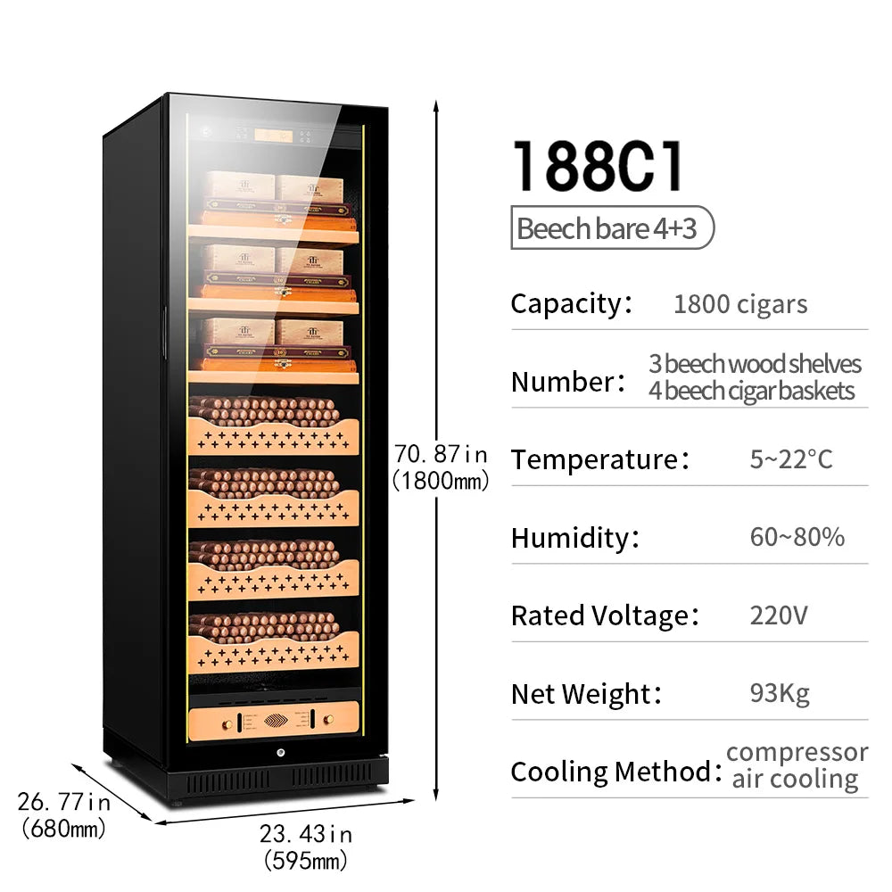 Intelligent Cigar Humidor Large Capacity For 1800pcs Cigar Red Wine Tea Refrigerator Control Temperature Humidity Energy Saving