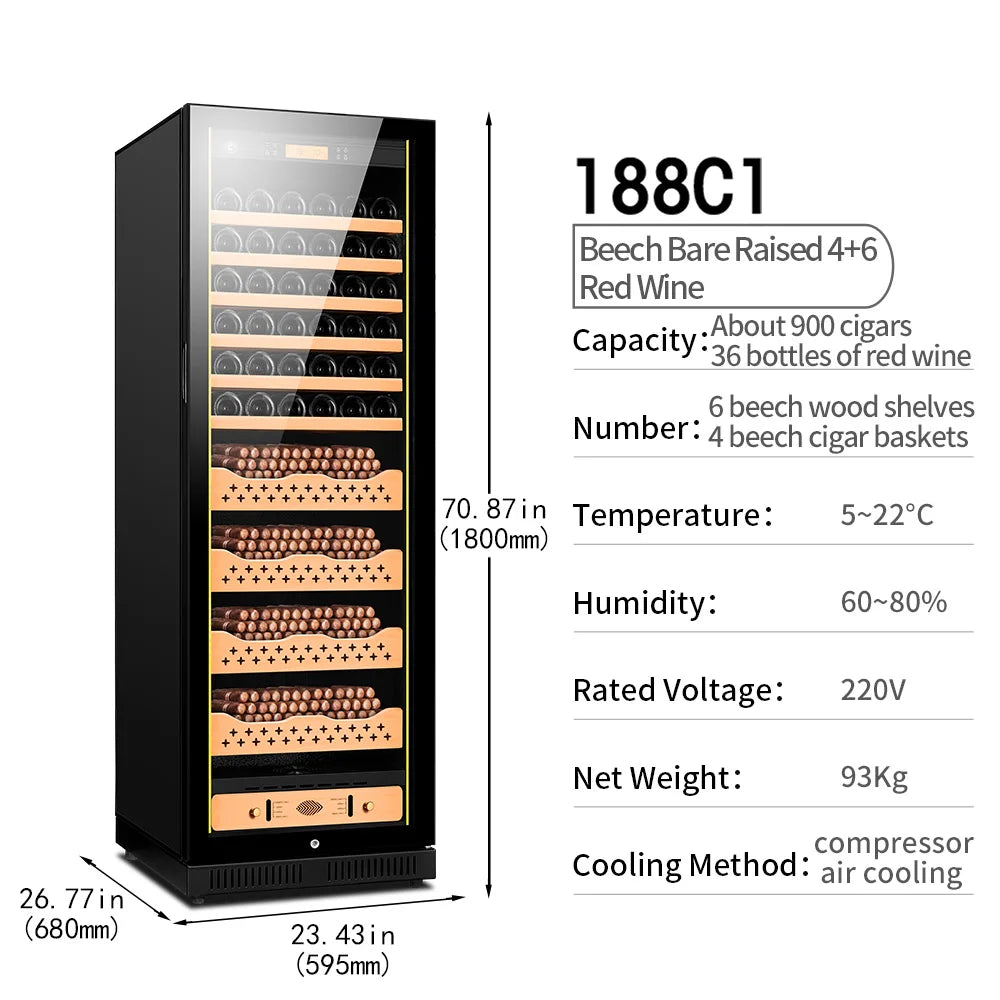 Intelligent Cigar Humidor Large Capacity For 1800pcs Cigar Red Wine Tea Refrigerator Control Temperature Humidity Energy Saving