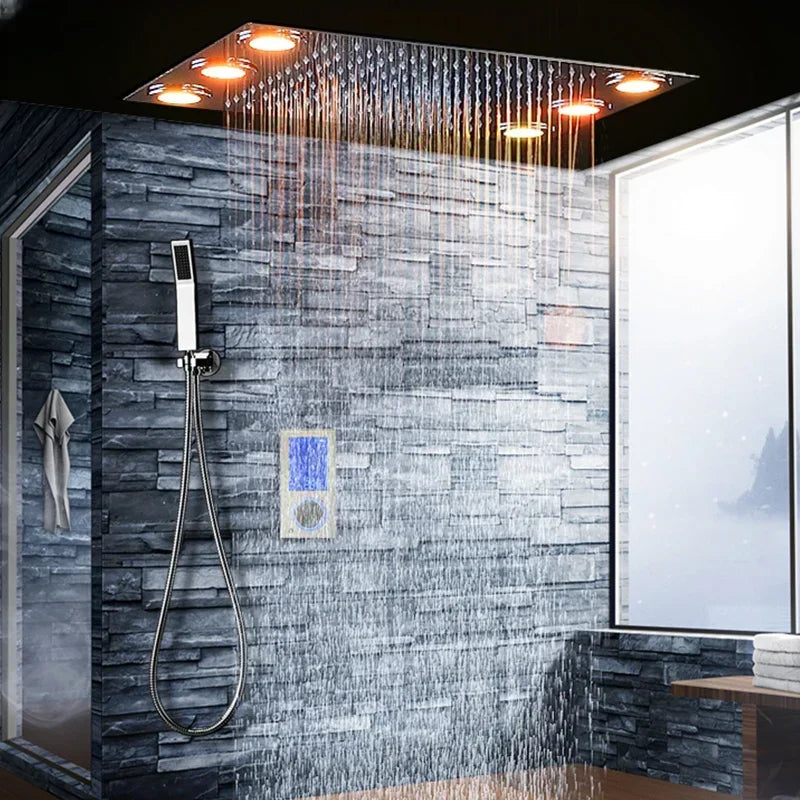 Intelligent Smart Constant Temperature Digital Valve Panel Mixer Rainfall Shower Head Set Colorful  Faucet System