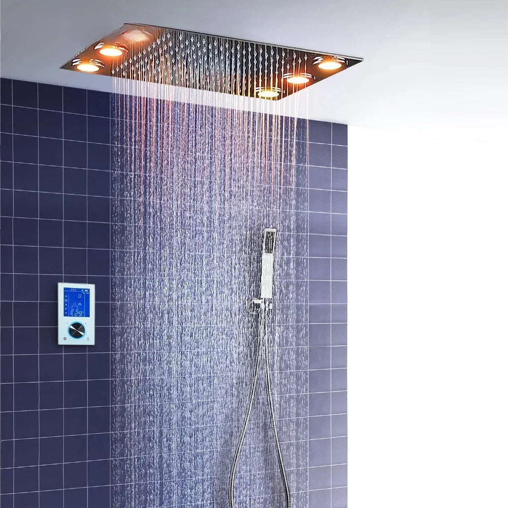 Intelligent Smart Constant Temperature Digital Valve Panel Mixer Rainfall Shower Head Set Colorful  Faucet System