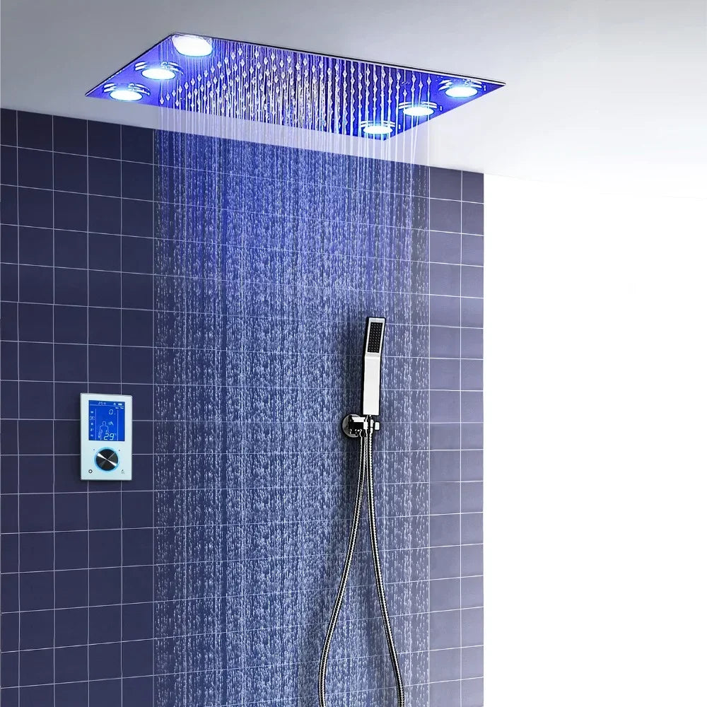 Intelligent Smart Constant Temperature Digital Valve Panel Mixer Rainfall Shower Head Set Colorful  Faucet System