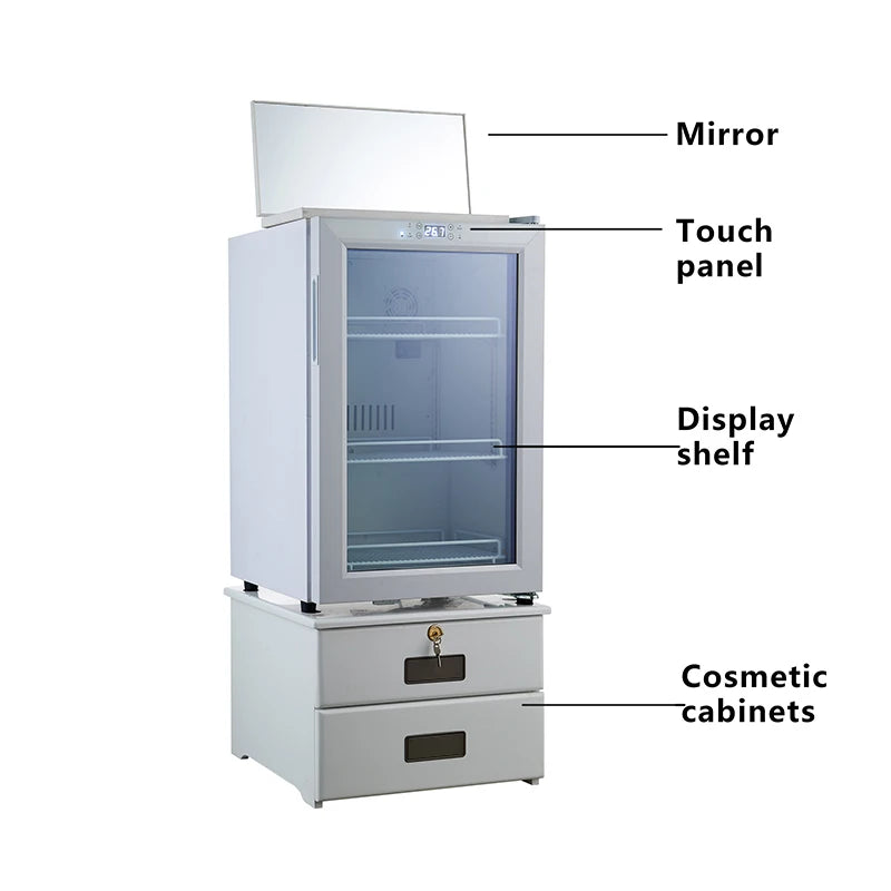 Intelligent Thermostatic Control Cosmetic Storage Refrigerator Freestanding Cosmetic Cooler With Mirror