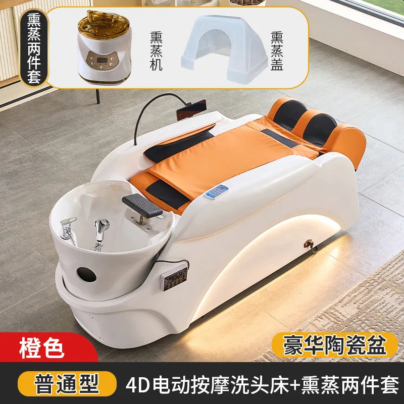 Intelligent electric massage hair washing bed, hair salon, fully automatic water circulation fumigation head therapy bed