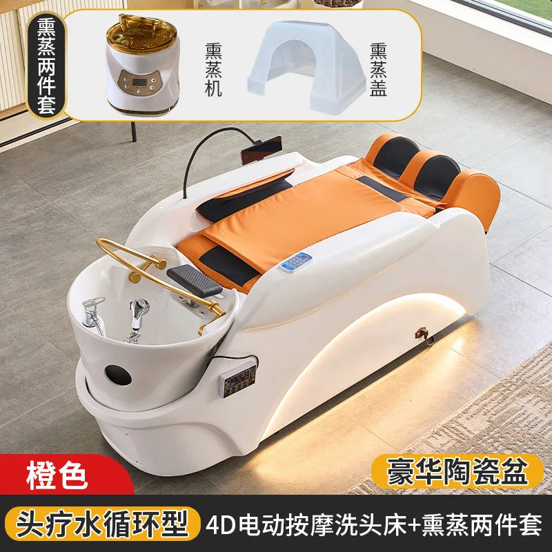 Intelligent electric massage hair washing bed, hair salon, fully automatic water circulation fumigation head therapy bed
