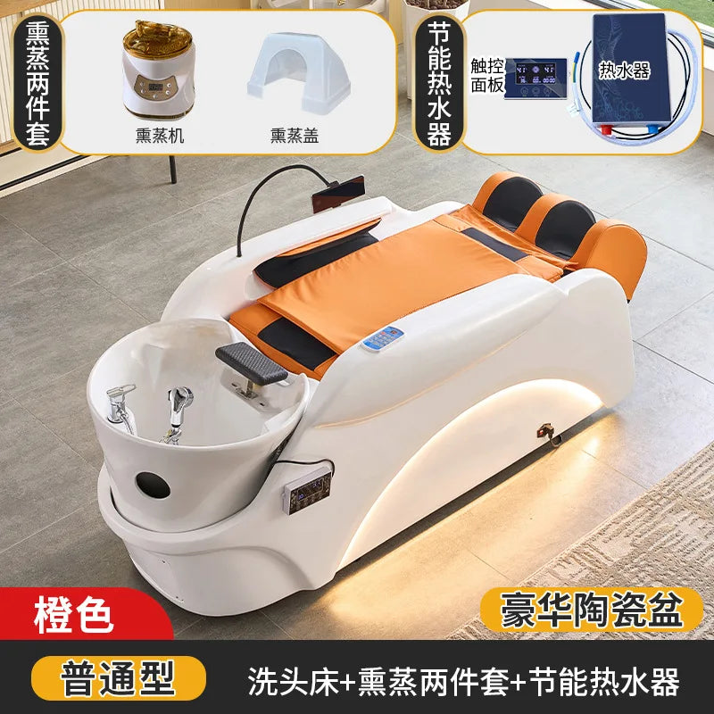 Intelligent electric massage hair washing bed, hair salon, fully automatic water circulation fumigation head therapy bed