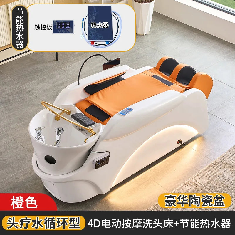 Intelligent electric massage hair washing bed, hair salon, fully automatic water circulation fumigation head therapy bed