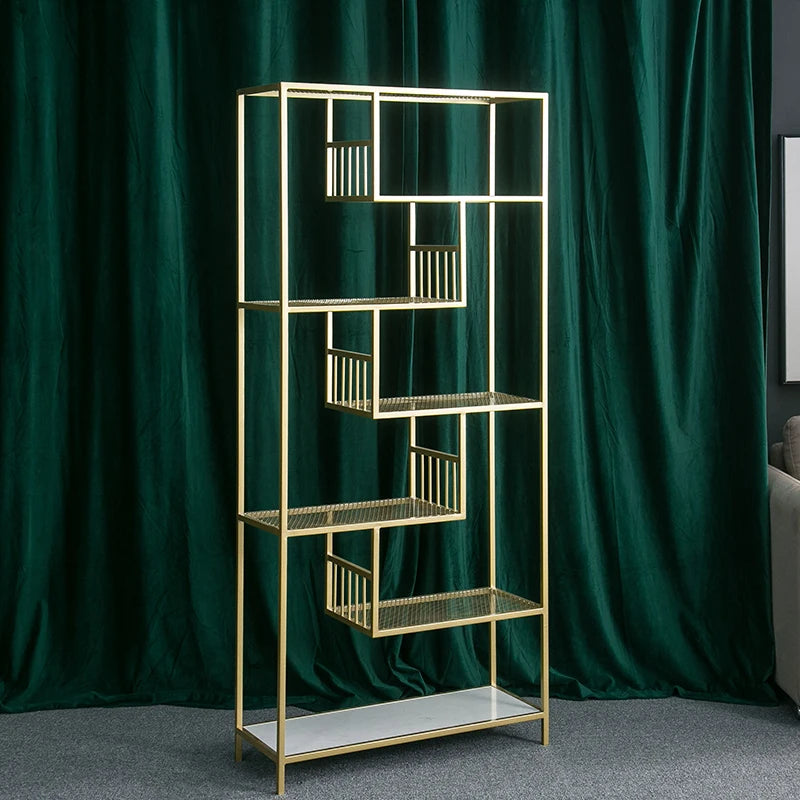 Iron Net Red Metal Bookshelf Storage Floor Display Living Room Creative Home Decoration Partition Bookcase Bogu Flower Stand