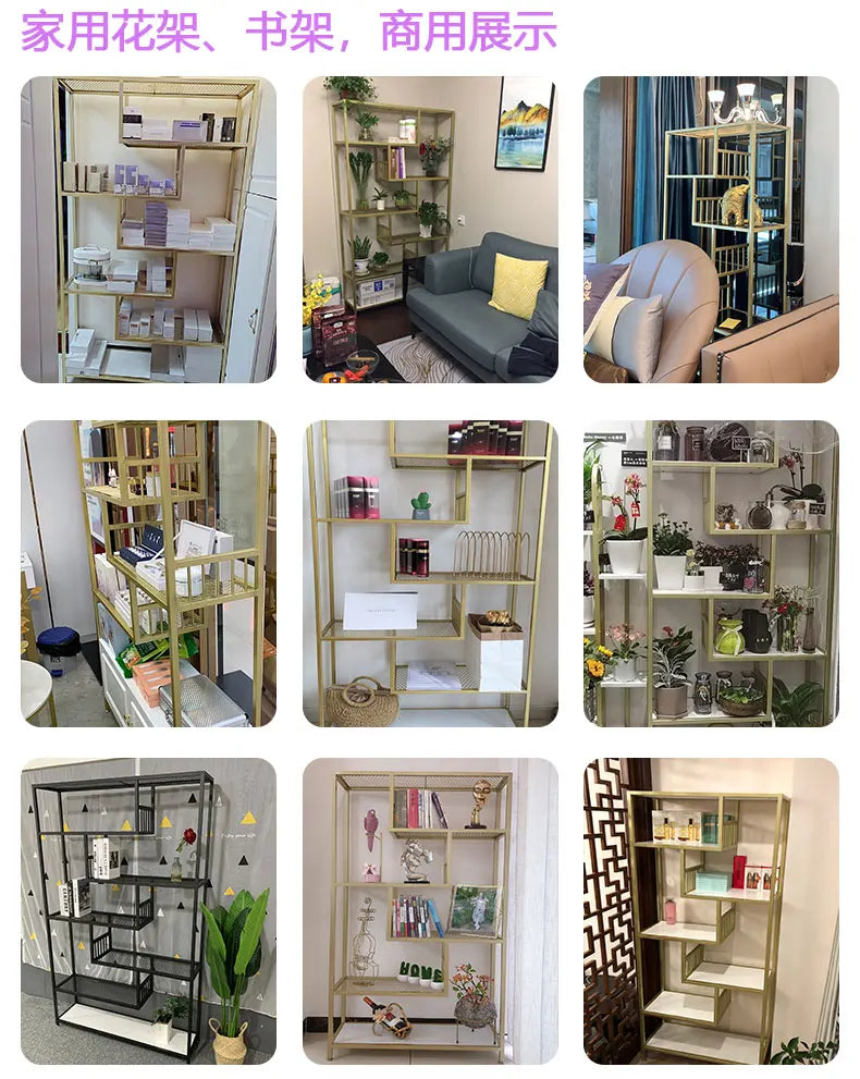 Iron Net Red Metal Bookshelf Storage Floor Display Living Room Creative Home Decoration Partition Bookcase Bogu Flower Stand