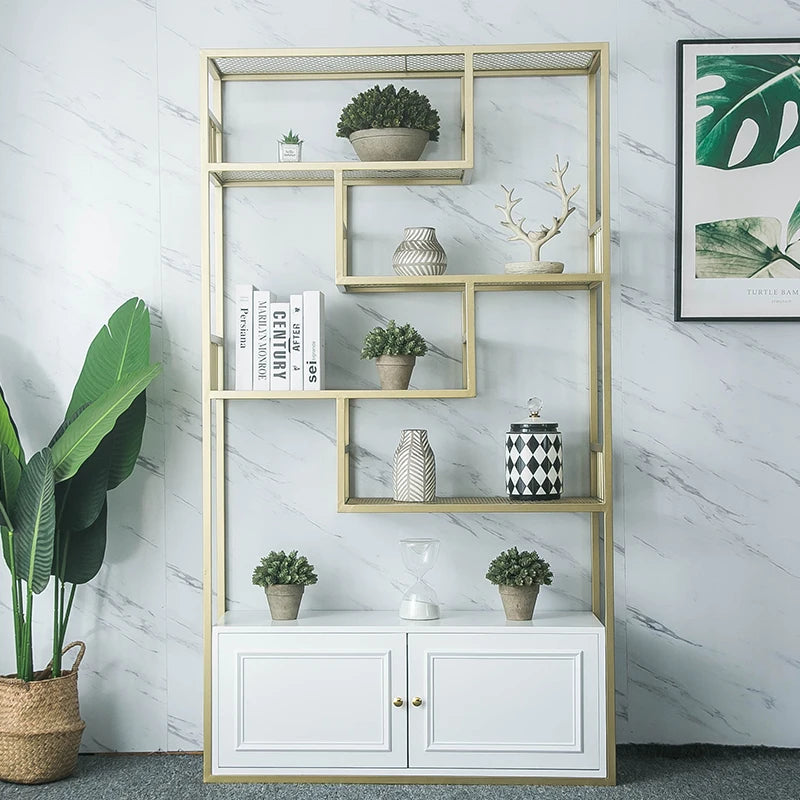 Iron Net Red Metal Bookshelf Storage Floor Display Living Room Creative Home Decoration Partition Bookcase Bogu Flower Stand