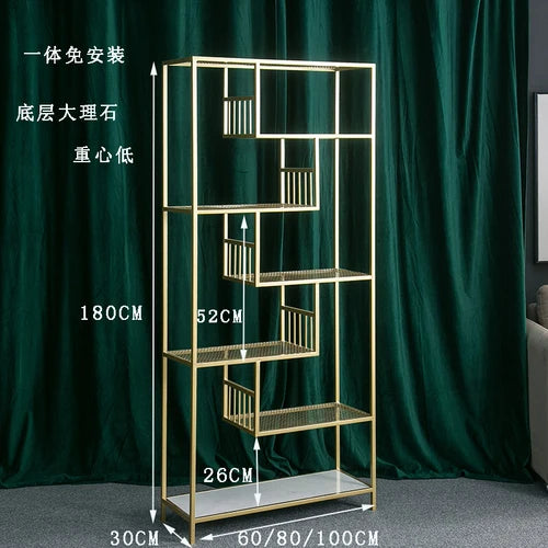 Iron Net Red Metal Bookshelf Storage Floor Display Living Room Creative Home Decoration Partition Bookcase Bogu Flower Stand