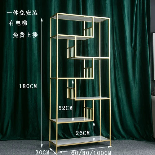 Iron Net Red Metal Bookshelf Storage Floor Display Living Room Creative Home Decoration Partition Bookcase Bogu Flower Stand