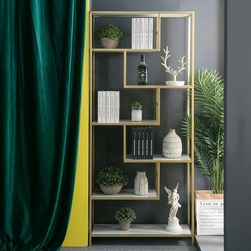 Iron Net Red Metal Bookshelf Storage Floor Display Living Room Creative Home Decoration Partition Bookcase Bogu Flower Stand