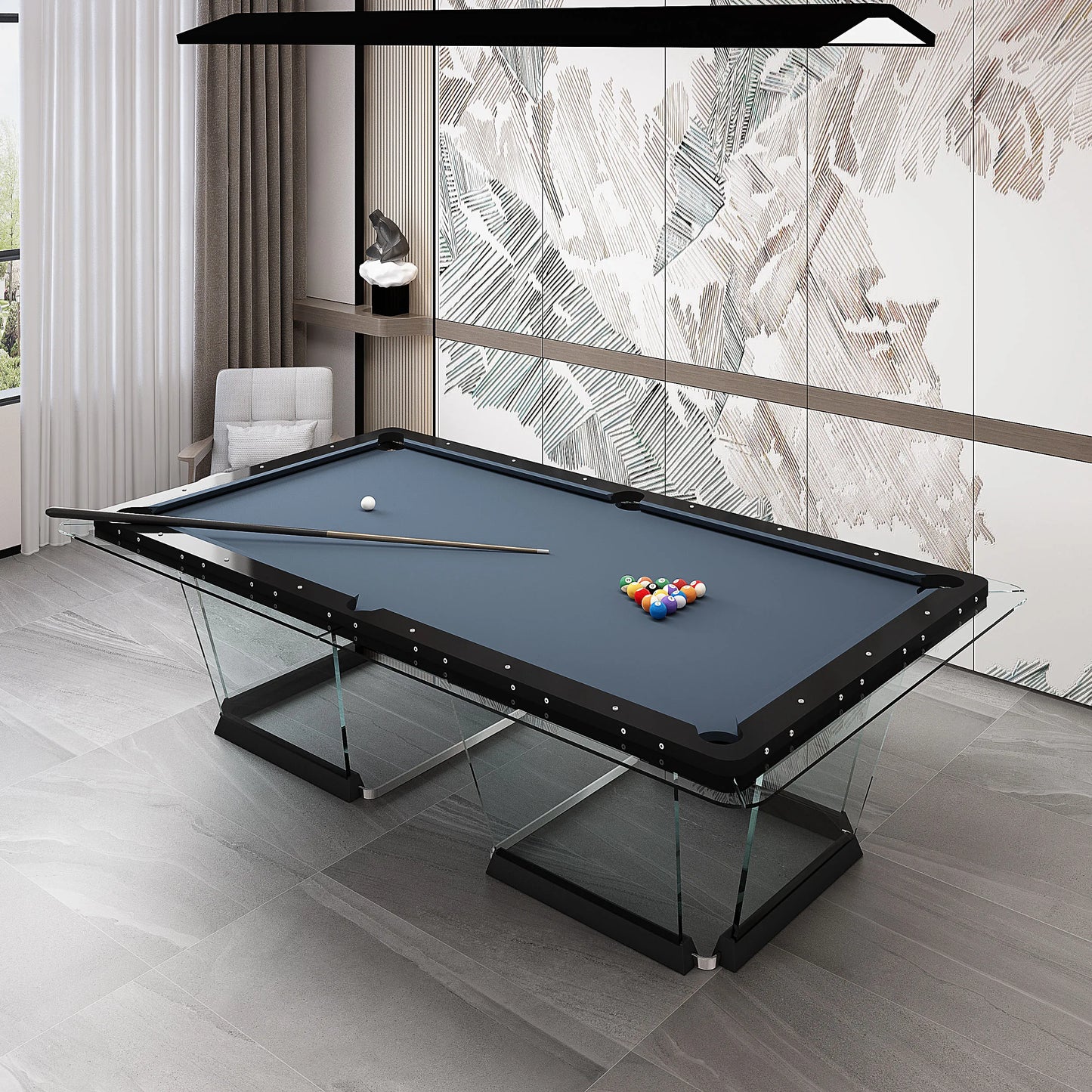 Italian Crystal Tempered Glass Billiard Table, American Style Transparent Acrylic Fancy Nine Ball Home Standard Table Tennis