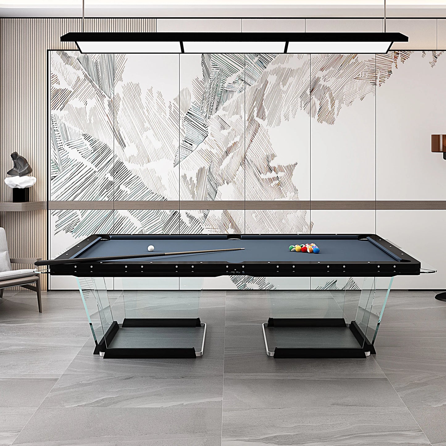 Italian Crystal Tempered Glass Billiard Table, American Style Transparent Acrylic Fancy Nine Ball Home Standard Table Tennis