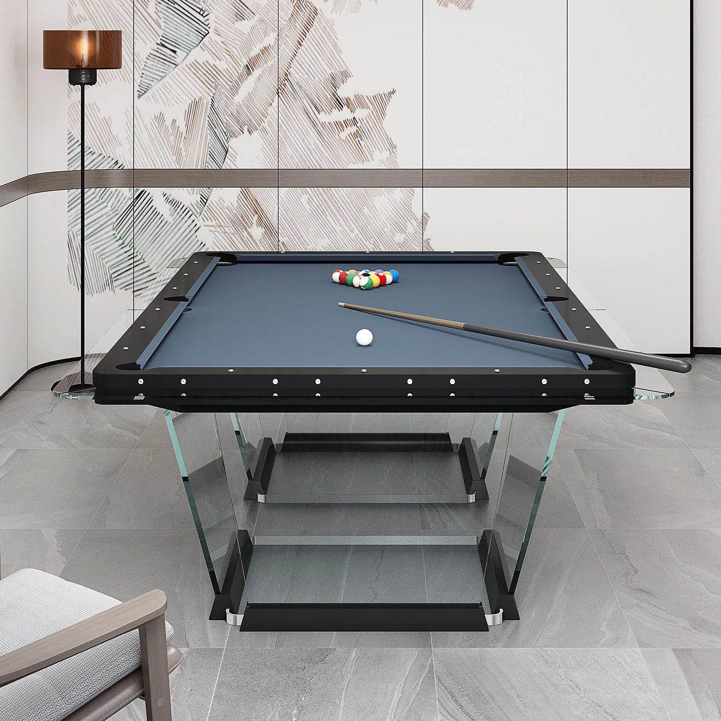 Italian Crystal Tempered Glass Billiard Table, American Style Transparent Acrylic Fancy Nine Ball Home Standard Table Tennis
