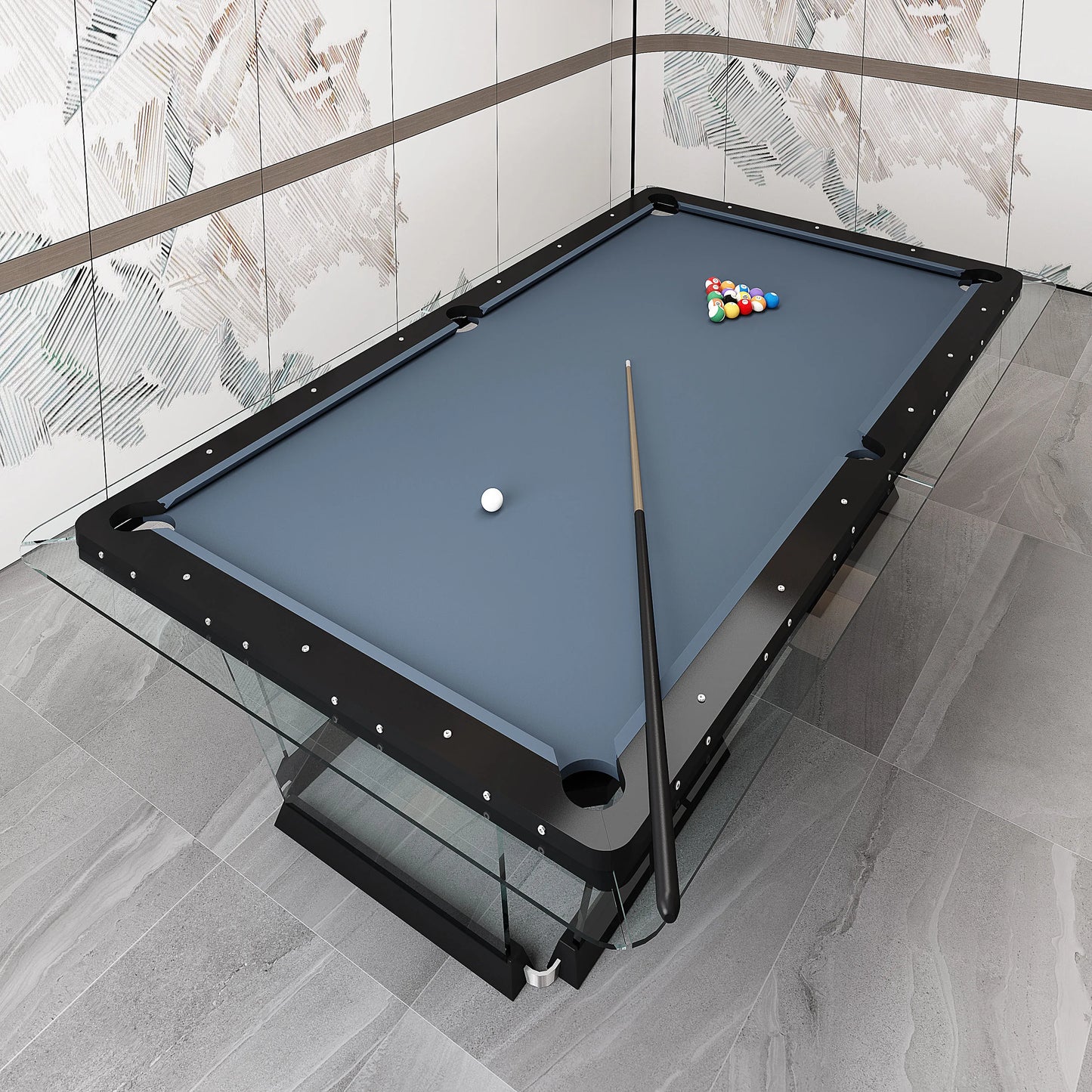 Italian Crystal Tempered Glass Billiard Table, American Style Transparent Acrylic Fancy Nine Ball Home Standard Table Tennis
