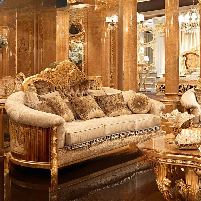 Italian European style fabric sofa combination French style palace large unit luxury solid wood sofa villa living room furniture
