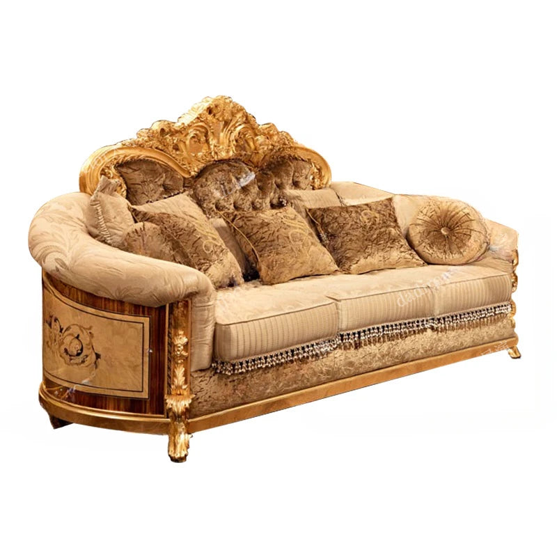 Italian European style fabric sofa combination French style palace large unit luxury solid wood sofa villa living room furniture