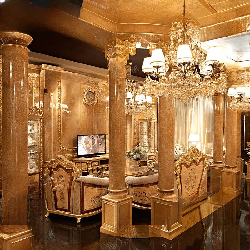 Italian European style fabric sofa combination French style palace large unit luxury solid wood sofa villa living room furniture