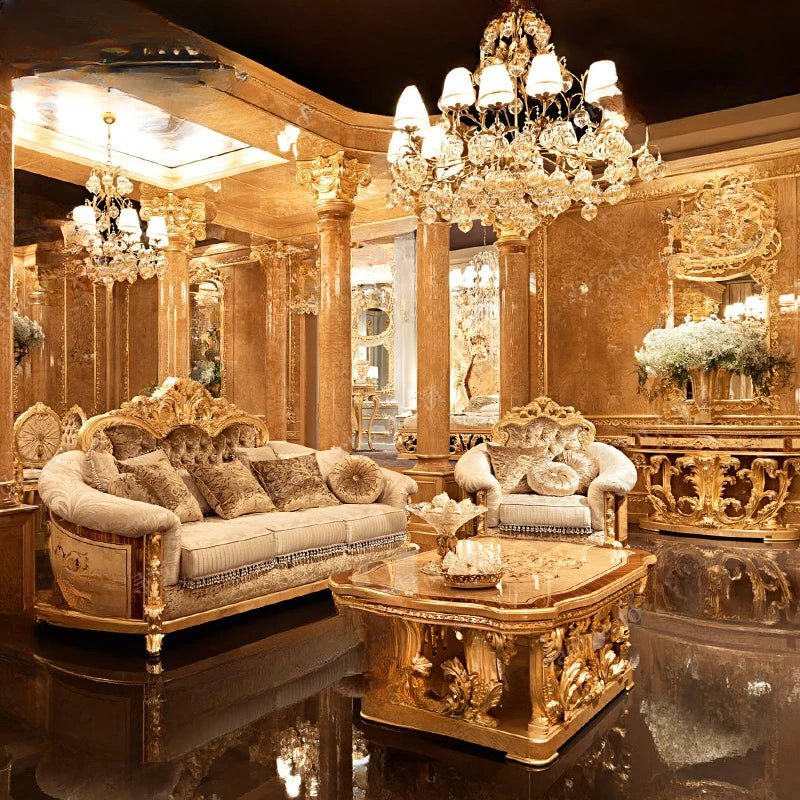 Italian European style fabric sofa combination French style palace large unit luxury solid wood sofa villa living room furniture