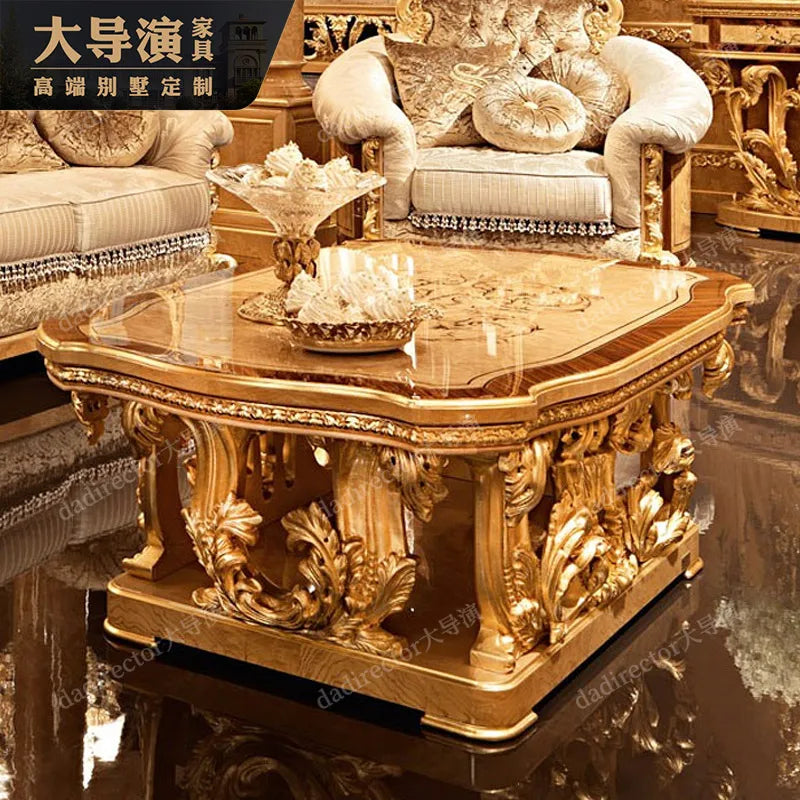 Italian European style fabric sofa combination French style palace large unit luxury solid wood sofa villa living room furniture