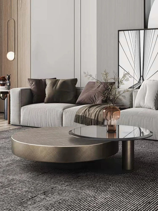 Italian Light Luxury and Minimalist Modern Designer Household Circular Stainless Steel Tea Table Tempered Glass