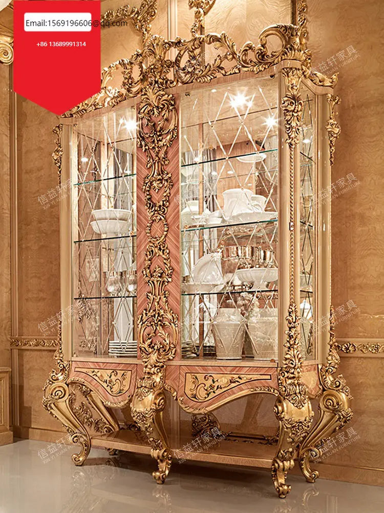 Italian solid wood wine cabinet villa glass wine cabinet palace luxury storage lockers