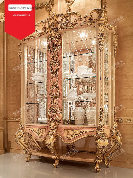 Italian solid wood wine cabinet villa glass wine cabinet palace luxury storage lockers