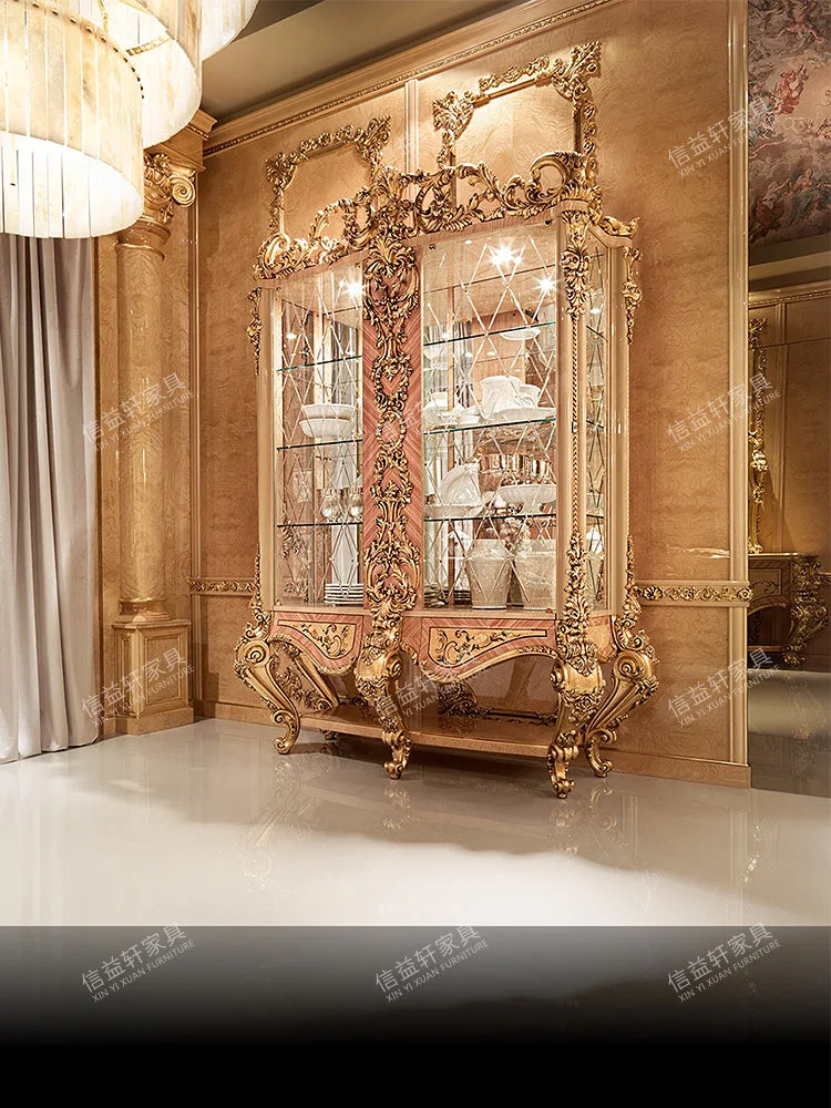 Italian solid wood wine cabinet villa glass wine cabinet palace luxury storage lockers