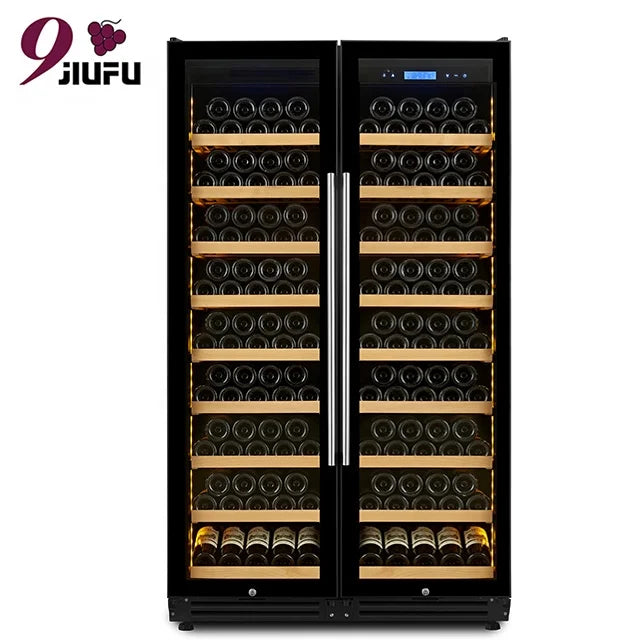 JIUFU Large Capacity Wine Cellar Freestanding Black Compressor Wine Cooler Stainless Steel Double Wall Bottle Cooler