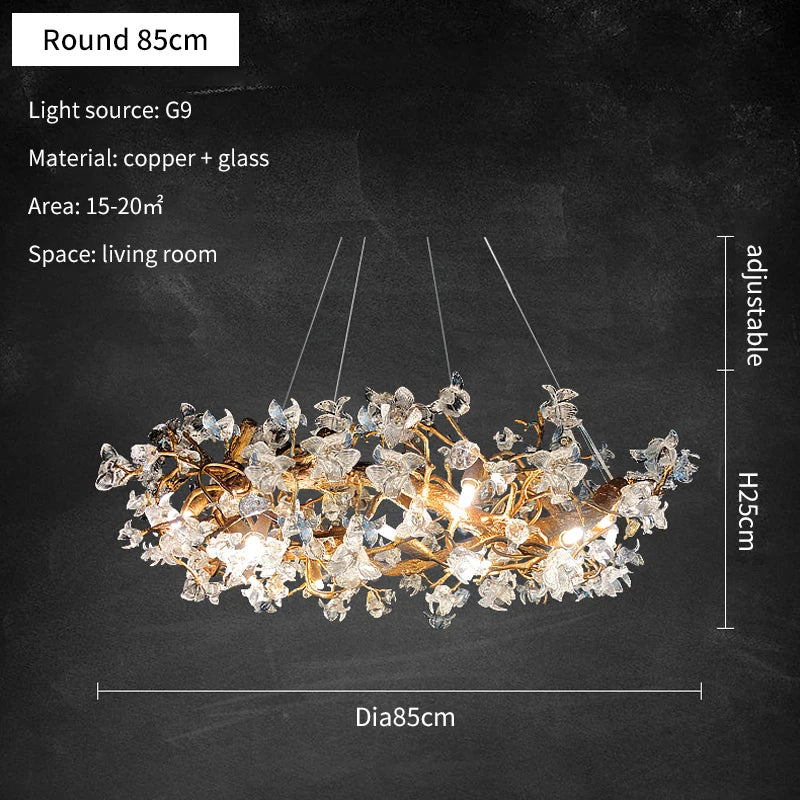 JMZM Modern light luxury crystal chandelier living room main lamp villa atmosphere round restaurant lamp flower bedroom lamp