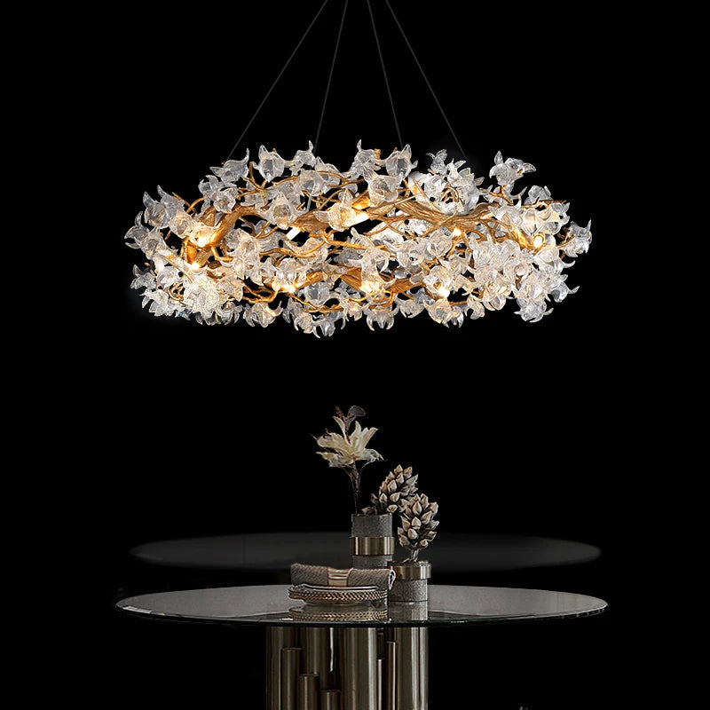 JMZM Modern light luxury crystal chandelier living room main lamp villa atmosphere round restaurant lamp flower bedroom lamp