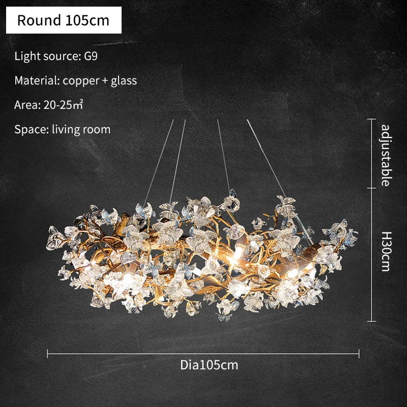 JMZM Modern light luxury crystal chandelier living room main lamp villa atmosphere round restaurant lamp flower bedroom lamp