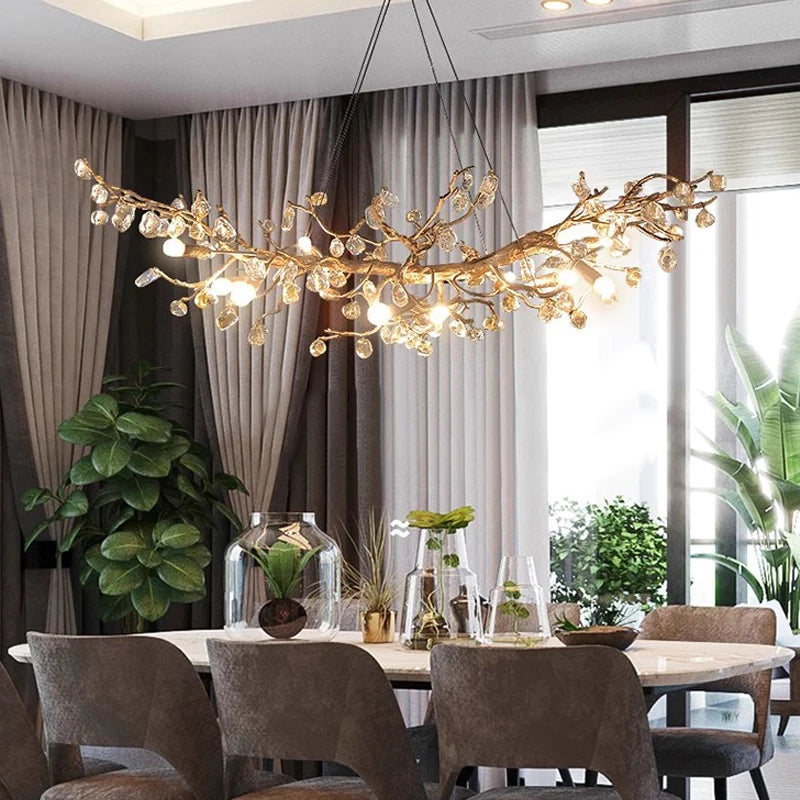 JMZM Modern light luxury crystal chandelier living room main lamp villa atmosphere round restaurant lamp flower bedroom lamp