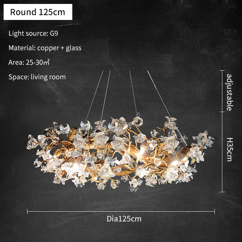 JMZM Modern light luxury crystal chandelier living room main lamp villa atmosphere round restaurant lamp flower bedroom lamp