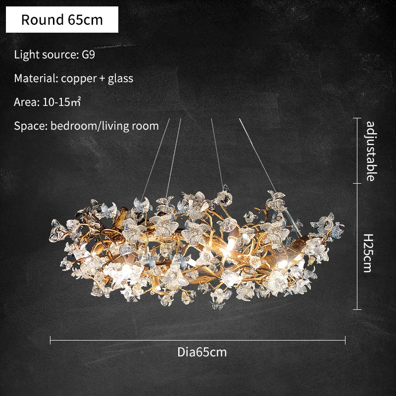 JMZM Modern light luxury crystal chandelier living room main lamp villa atmosphere round restaurant lamp flower bedroom lamp