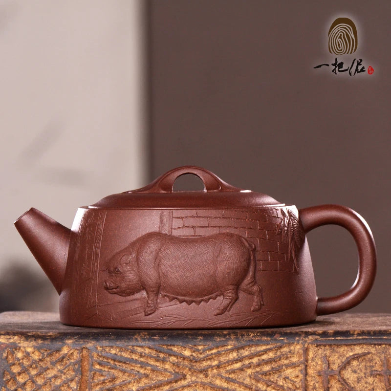 |Jack! Undressed ore heap zisha teapot yixing dragon famous Zhou Xiaozhong manual zodiac old purple clay pot of tea