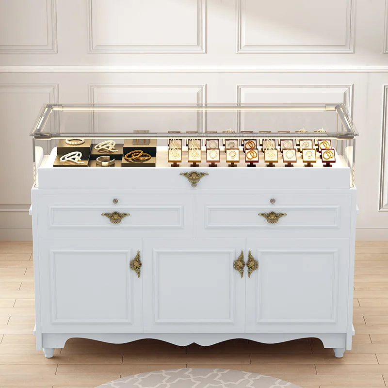 Jewelry display cabinet European style baking paint jewelry small counter silver jade display glass cabinet boutique product gla