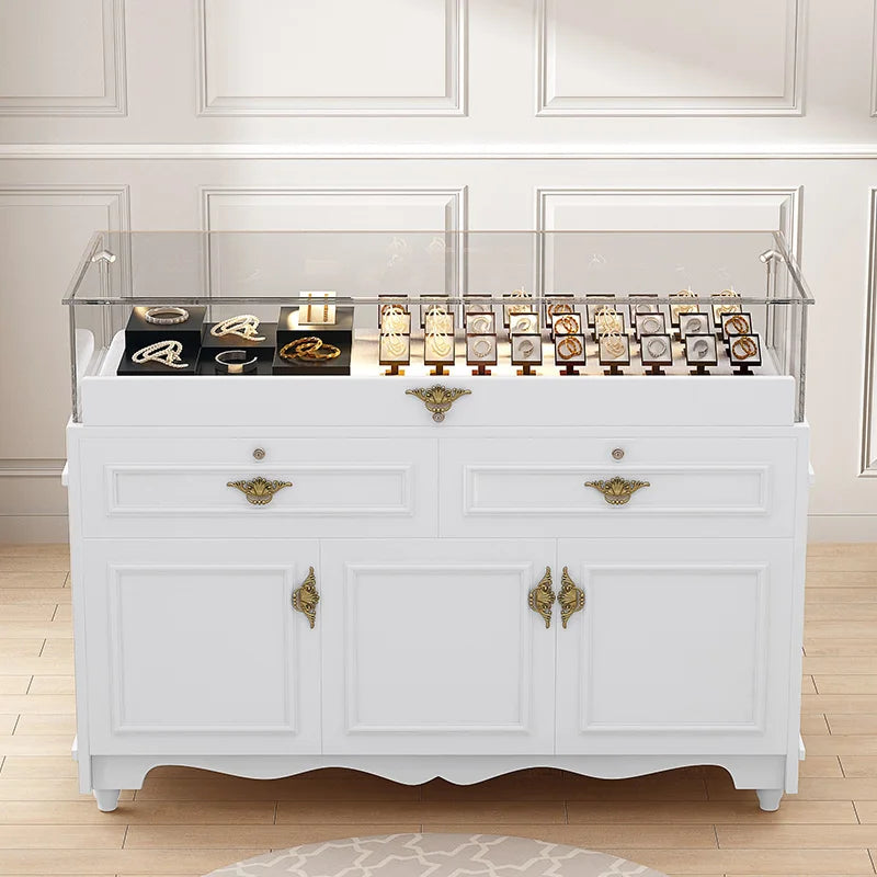 Jewelry display cabinet European style baking paint jewelry small counter silver jade display glass cabinet boutique product gla