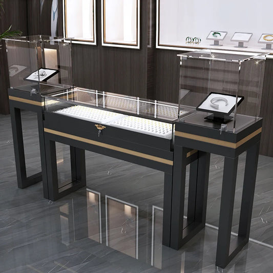 Jewelry display cabinet, jade product commercial company display cabinet, baking paint with light, super bright tempered glass j