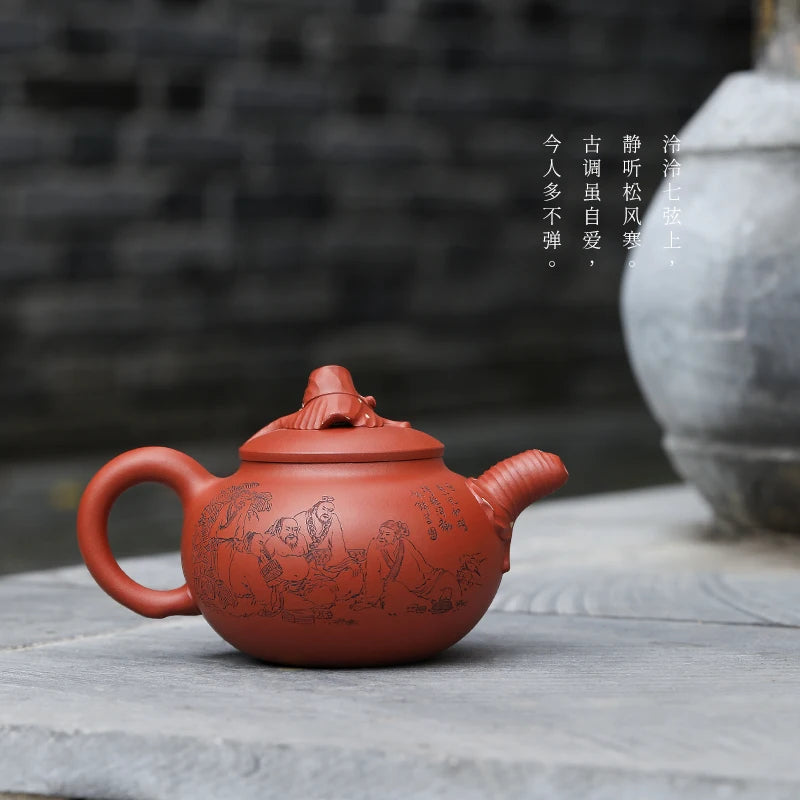 |Jinfen's works listening to the rain] Yixing purple clay pot raw ore purple clay mu Jinfen pure manual Kung Fu Tea Set